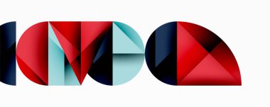 Soyut geometrik şekiller harfleri oluşturur. Kırmızı, mavi, deniz mavisi renkler dizaynda baskın. Modern estetik, temiz çizgiler görsel kimlik sunar.