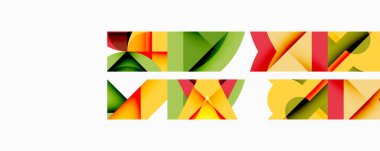 Soyut geometrik şekiller, canlı renkler, katmanlı tasarım. Kırmızı, yeşil, sarı renkler dinamik görsel desen oluşturur. Modern estetik.