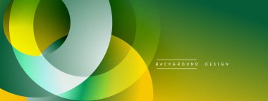 Soyut geometrik şekiller örtüşüyor, canlı yeşil, sarı renkler yaratıyor. Modern tasarım akıcılığı, hareketi ve enerjiyi akla getiriyor. Minimalist stil.