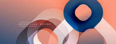 Soyut geometrik şekiller çakışıyor ve yumuşak eğimler yaratıyor. Renkler şeftaliden donanmaya, modern tasarımı şekillendiriyor. Minimalist estetik.