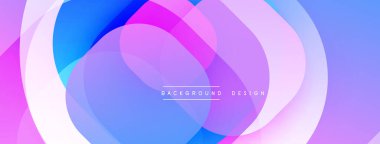 Soyut sıvı şekilleri örtüşür, parlak mavi, mor ve pembe renkler yaratır. Arkaplan, pankart ve sunumlar için modern tasarım ögesi.