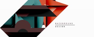 Soyut geometrik bileşim. Üst üste binen şekiller dinamik görsel efekt yaratır. Kırmızı, deniz mavisi, siyah renkler tasarımda baskın. Minimalist tarz, modern estetik.