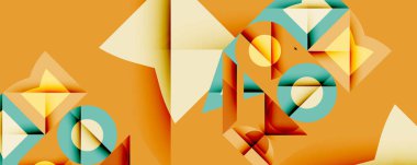 Soyut geometrik bileşim. Şekiller örtüşüyor, dinamik görsel ilgi yaratıyor. Sıcak turuncu egemendir. Tuğla, bej ve sarı renklerle vurgulanır. Modern tasarım, temiz çizgiler.