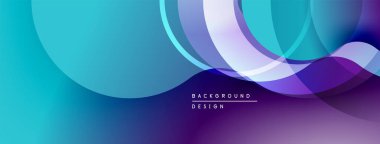 Soyut eğim arkaplanı. Üst üste binen daireler dinamik akış yaratır. Mor, mavi renkler kompozisyona hakim. Modern tasarım ögesi.