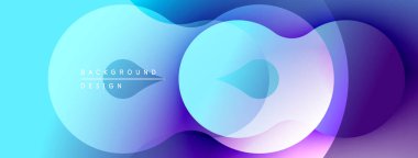 Soyut sıvı şekiller, canlı maviler, morlar modern arka plan yaratır. Yumuşak eğimler, üst üste binen biçimler hareket, derinlik.