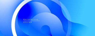 Soyut mavi arkaplan. Üst üste binen şekiller dinamik, akıcı tasarım yaratır. Yumuşak eğimler modern estetik sunar.