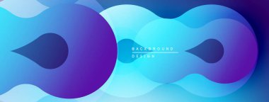 Soyut sıvı şekilleri örtüşür, parlak mavi mor renkler yaratır. Modern tasarım hareket, derinlik ve enerji öneriyor. Minimalist estetik.