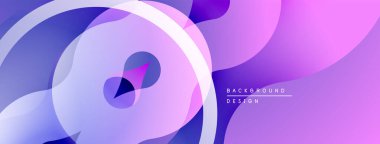 Soyut sıvı şekiller, mor renkler, modern tasarım. Üst üste binen katmanlar dinamik görsel efekt yaratır. Yumuşak eğimler, pürüzsüz geçişler.