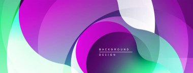 Soyut sıvı şekiller, canlı renklerin karışımı. Modern tasarım, pürüzsüz eğimler dinamik kompozisyon yaratır. Mor, yeşil renkler egemen.