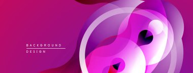 Soyut pembe tasarım özellikleri üst üste binen şeffaf daireler. Gradyan gölgeler dinamik görsel efekt yaratır. Modern arkaplan ögesi.