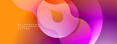 Soyut sıvı şekilleri örtüşür, canlı turuncu, pembe ve mor renkler yaratır. Arkaplan ve sunumlar için modern tasarım ögesi.