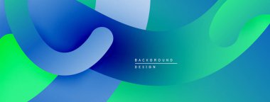 Soyut sıvı şekilleri, canlı maviler, yeşiller dinamik arkaplan oluşturur. Yumuşak eğimler, modern tasarım elementleri mevcut.