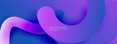 Soyut sıvı şekiller, mor renkler maviye karışıyor. Modern tasarım hareketi, derinliği, yumuşak eğilimleri çağrıştırıyor. Minimalist estetik.