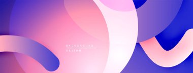 Soyut sıvı şekilleri, canlı gradyanlar. Pembe, mor, mavi renkler kusursuz bir şekilde modern tasarım yaratıyor. Yumuşak eğriler kompozisyona hakim.