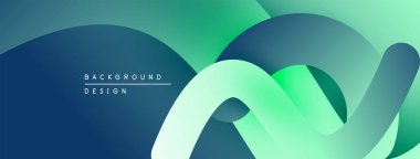 Soyut akış şekilleri, gradyan maviler, yeşiller modern arka plan oluşturur. Minimalist tasarım, pürüzsüz kıvrımlar hareket, derinlik.