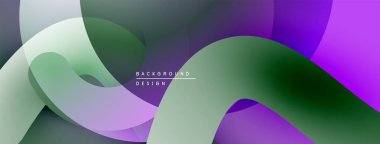 Soyut sıvı şekilleri örtüşür, dinamik mor, yeşil gradyanlar oluşturur. Modern tasarım hareketi çağrıştırıyor, derinliği. Pürüzsüz geçişler görsel ahenk sunar.