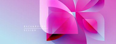 Soyut geometrik tasarım. Pembe şekiller mavi, mor renkler üst üste gelir. Modern arkaplan dokusu, canlı renkler, dijital resimleme.