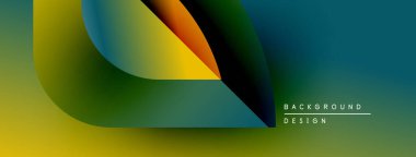 Soyut gradyan şekiller çakışıyor, dinamik görsel etki yaratıyor. Sarı, yeşil, deniz mavisi renkleri baskın bileşim. Modern tasarım ögesi.