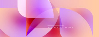 Soyut geometrik şekiller örtüşüyor, canlı renk eğimleri yaratıyor. Yumuşak pembeler, morlar, kırmızılar pürüzsüz karışıyor. Modern tasarım ögesi.