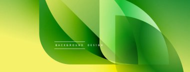 Soyut yeşil şekiller sarı arkaplanla örtüşüyor. Modern tasarım doğayı, büyümeyi, tazeliği önerir. Minimalist estetik sakin görsel etki yaratır.