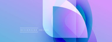 Soyut geometrik şekiller örtüşür, parlak mavi ve mor renkler yaratır. Arkaplan ve sunumlar için modern tasarım ögesi.