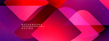 Soyut geometrik şekiller örtüşüyor, canlı pembeler, morlar, kırmızılar yaratıyor. Modern tasarım dinamik ve enerjik hissettiriyor. Arkaplan teknoloji ve yenilik öneriyor.