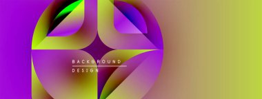 Soyut renkli tasarım. Üst üste binen şekiller dinamik değişim etkisi yaratır. Çeşitli projeler için modern arkaplan.