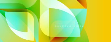 Soyut geometrik şekiller çakışıyor. Canlı sarı, yeşil, turuncu renkler modern tasarım yaratır. Yumuşak gradyanlar görsel ilgi sunar.