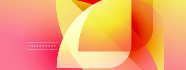 Soyut gradyan şekiller çakışıyor, dinamik görsel etki yaratıyor. Sıcak renkler kompozisyona hakim, enerji ve modernite öneriyor..