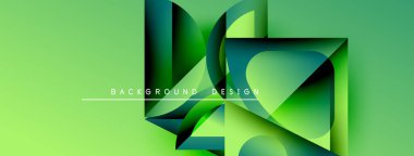 Soyut geometrik şekiller örtüşür, dinamik yeşil bileşim oluşturur. Arkaplan ve sunumlar için modern tasarım ögesi.