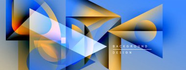 Soyut geometrik bileşim. Mavi, altın renkleri baskın. Şekiller çakışıyor, dinamik görsel etki yaratıyor. Modern tasarım ögesi.