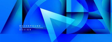 Soyut mavi tasarım. Üst üste binen şekiller dinamik görsel efekt yaratır. Çeşitli projeler için modern arkaplan.
