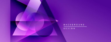 Mor soyut geometrik şekiller çakışıyor. Gradyan gölgeler derinlik yaratır, arka planlar için modern tasarım unsuru. Minimalist estetik.