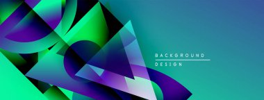 Soyut geometrik şekiller canlı mavileri, yeşillikleri, morları harmanlarlar. Dinamik bileşim modern arkaplan tasarımı yaratır.