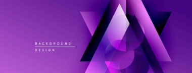 Soyut mor tasarım üst üste binen geometrik şekiller içerir. Gradyan renkler modern görsel etki yaratır. Mevcut en küçük metin.