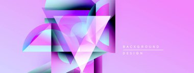 Soyut geometrik şekiller örtüşüyor, canlı pembe, mor renkler yaratıyor. Modern tasarım dijital sanat, arkaplan dokusu öneriyor.