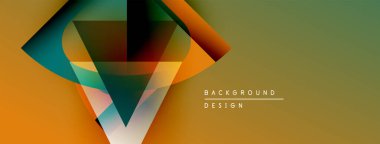 Soyut geometrik şekiller örtüşüyor, canlı renk eğimleri yaratıyor. Arkaplan sıcak tonlara, modern tasarım elementlerine sahiptir.