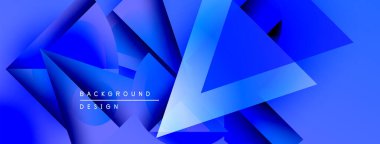 Soyut mavi tasarım, üst üste binen geometrik şekiller. Renkler derinlik yaratır, modern estetik. Arkaplan metin ögelerini içerir.