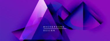 Soyut mor tasarım üst üste binen geometrik şekiller içerir. Renkler derinlik yaratır, modern estetik. Metin arkaplan tasarımı okur.