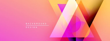 Soyut eğim arkaplanı. Üst üste binen şekiller dinamik görsel efekt yaratır. Pembe, mor, sarı renkler kompozisyona hakim. Modern tasarım ögesi.