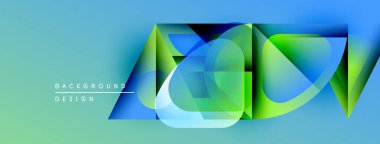 Soyut geometrik şekiller örtüşür, parlak mavi, yeşil eğimler yaratır. Arka planlar ve sunumlar için modern tasarım öğesi. Yumuşak geçişler görünür.
