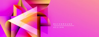 Soyut geometrik şekiller örtüşüyor, canlı pembe, turuncu renkler yaratıyor. Sağ tarafta metin arkaplan tasarımı var. Modern, dinamik kompozisyon.