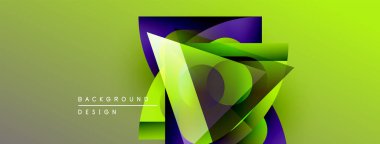 Soyut geometrik tasarım. Canlı yeşil, mor renkler dinamik bileşim oluşturur. Dijital projeler için modern arkaplan.