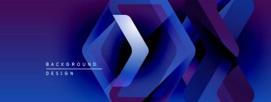 Soyut geometrik tasarım. Mavi, mor renkler dinamik katmanlı şekiller yaratır. Dijital projeler için modern arkaplan.