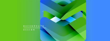 Soyut geometrik şekiller örtüşür, canlı gradyanlar yaratır. Yeşil, mavi renkler tasarıma hakim, modern estetiğe işaret ediyor. Metin arkaplan tasarımı okur.