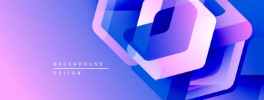 Soyut geometrik şekiller örtüşüyor, canlı mor, mavi bir eğim yaratıyor. Modern tasarım teknoloji, yenilik ve enerji öneriyor.