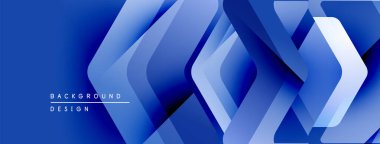 Soyut mavi arkaplan katmanlı geometrik şekiller içerir. Gradyan etkisi derinlik yaratır, modern görsel cazibe. Tasarım teknoloji ve yenilik öneriyor..
