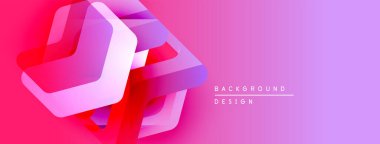 Soyut geometrik şekiller, canlı pembeler, morlar dinamik bir zemin oluşturur. Modern tasarım ileri hareket ve derinlik öneriyor.