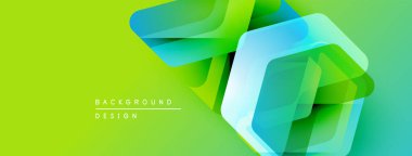 Parlak yeşil arkaplan, katmanlı altıgen şekiller. Modern tasarım elementleri dinamik görsel efekt yaratır. Metin arkaplan tasarımı okur.