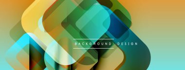 Soyut geometrik desen. Üst üste binen kareler, dikdörtgenler canlı renk eğimleri oluşturur. Arkaplan ve sunumlar için modern tasarım ögesi.